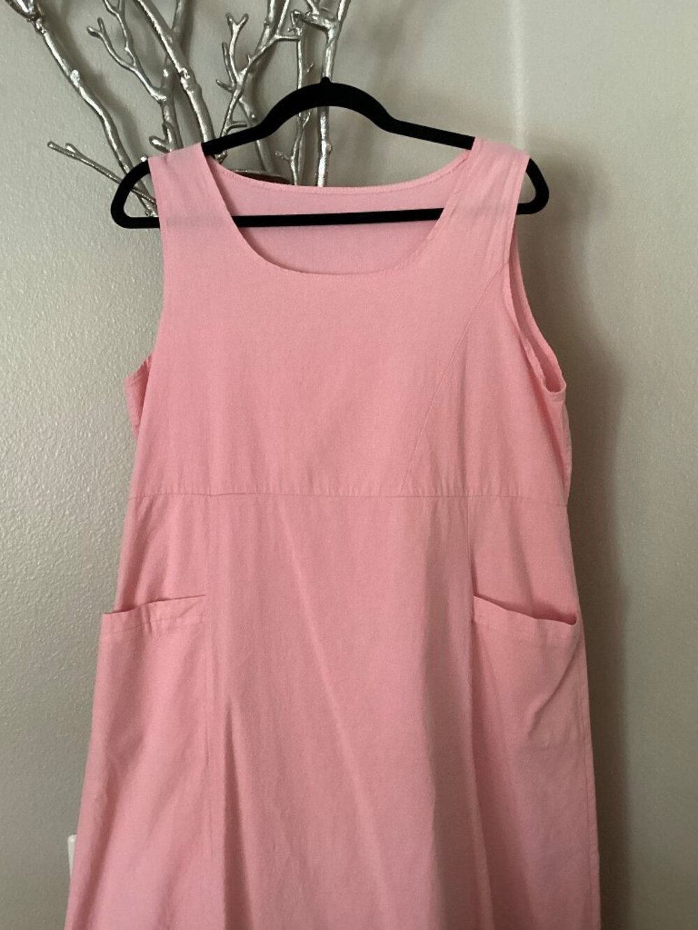 Pink 100% cotton sleeveless maxi sundress, size XL, with pockets